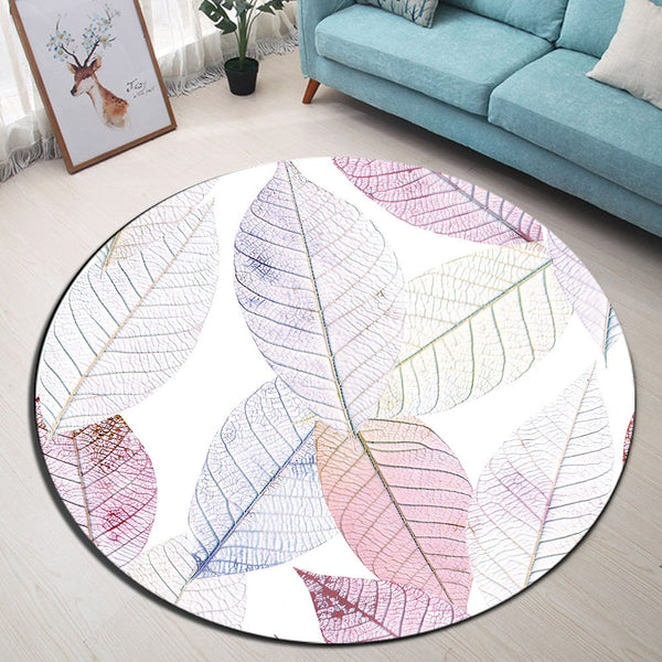 Tapis Rond Feuille Blanche