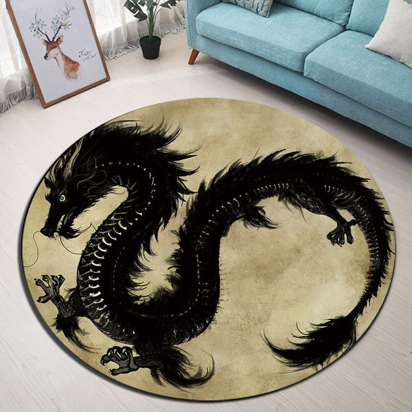 Tapis Rond Dragon Noir