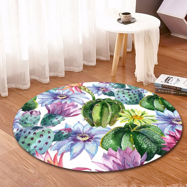 Tapis Rond Cactus Et Fleur