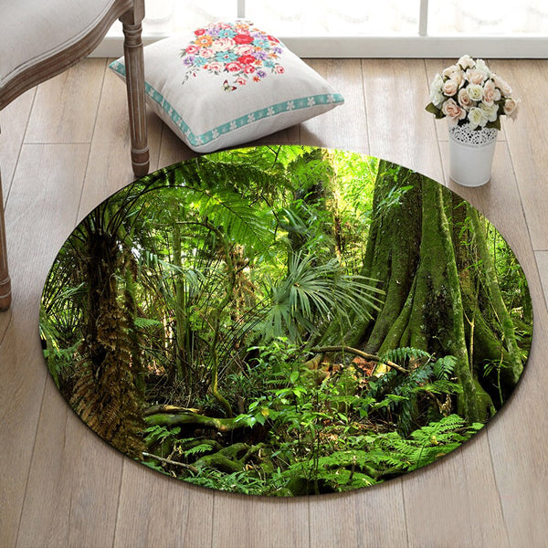 Tapis Rond Lavable En Machine 90 Cm - Motif Jungle Toucan, Doux, Antidérapant, Pour Salon Ou Chambre