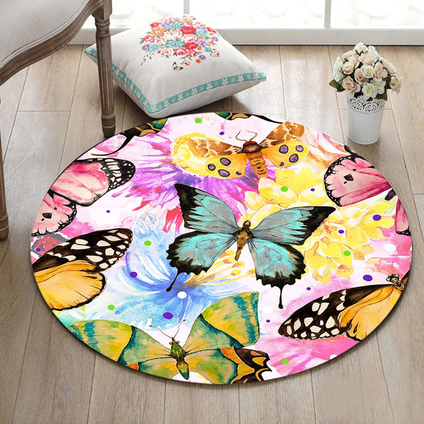 Tapis Rond Fille Papillon