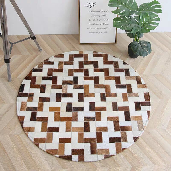 Tapis Rond Patchwork Cuir