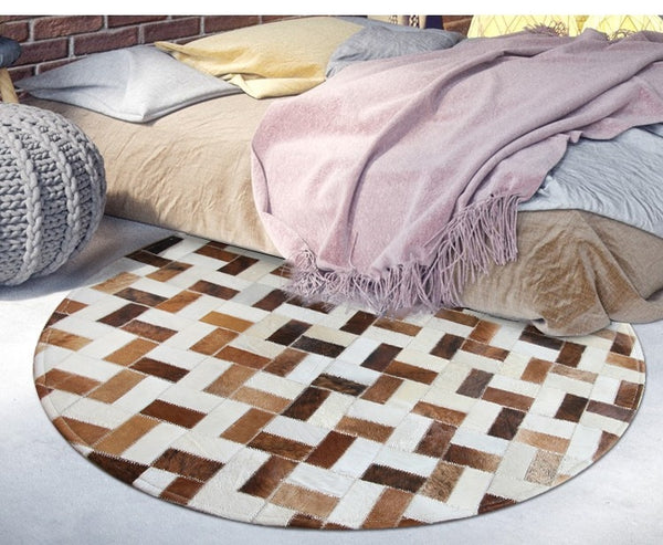 Tapis Rond Patchwork Cuir