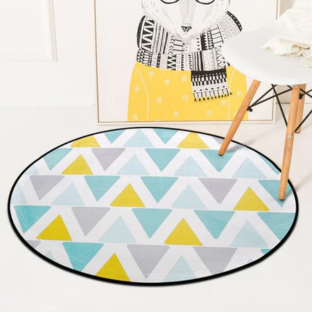 Tapis Rond Blanc Et Triangles Jaune | Mon Tapis Rond
