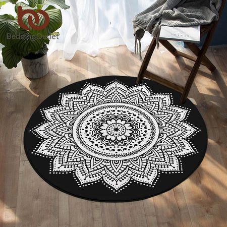 Tapis Rond Mandala Noir Blanc | Mon Tapis Rond