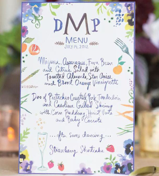 Menu de Réception de Mariage idée déco
