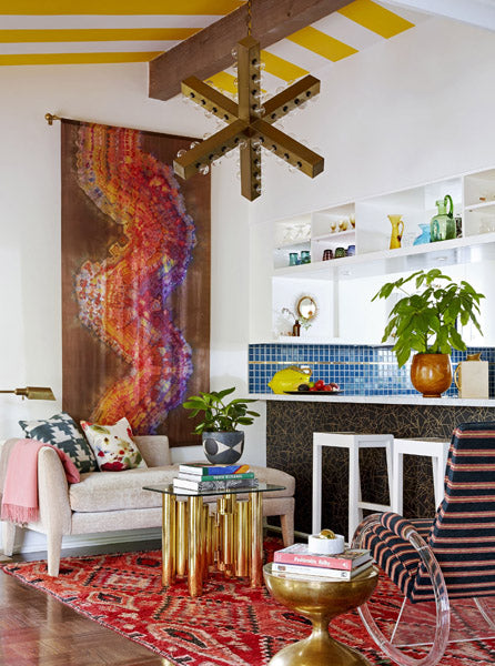 Déco Bohème avec plafond rayé
