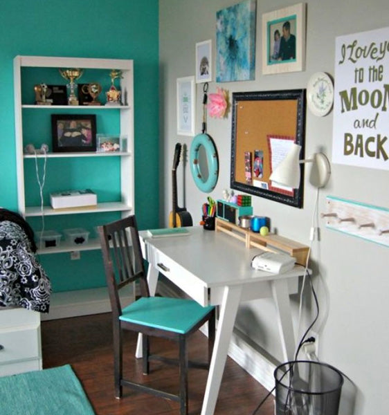 Décoration chambre pour ados thème turquoise et blanc