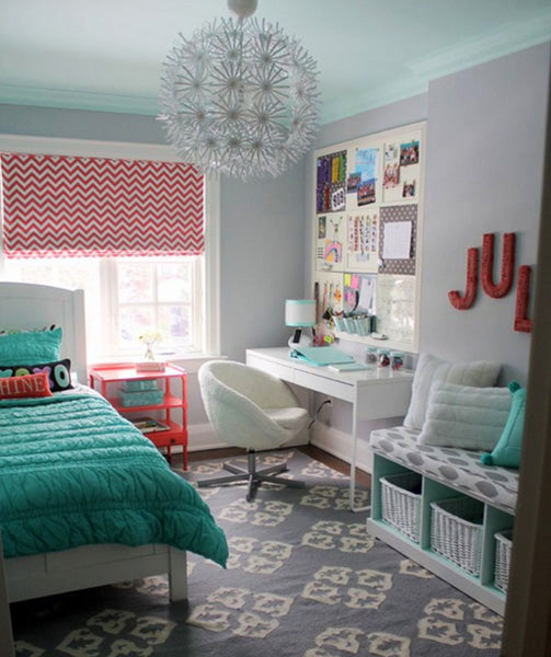 Idée déco chambre ado fille thème corail et turquoise