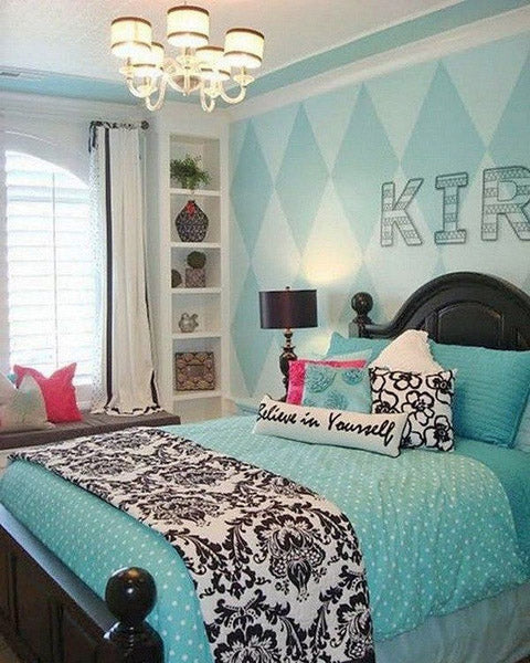 Déco chambre ado fille thème turquoise