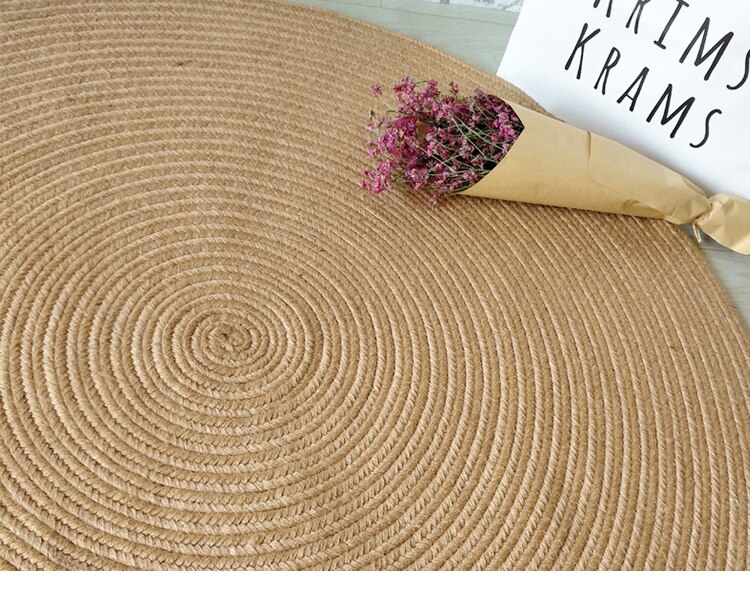 tapis rond jute tissé vue de près