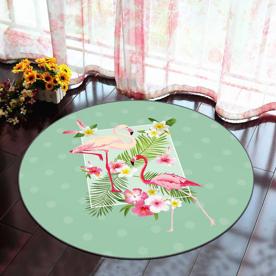 Tapis Rond Flamant Rose Élégant – Image 2
