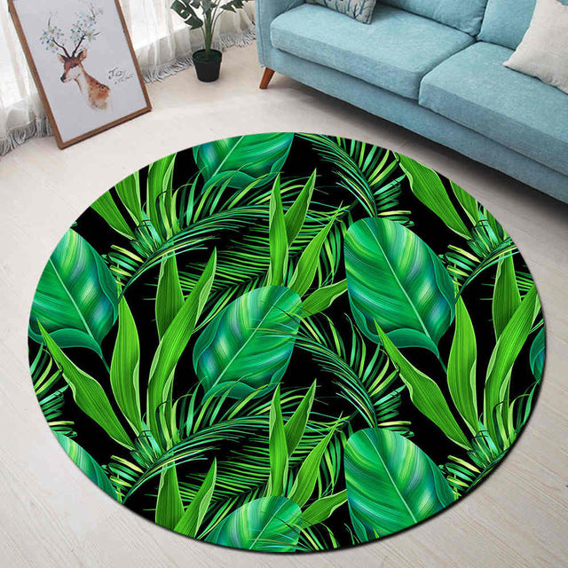 Tapis Rond Feuilles Vertes Tropicales – Image 2