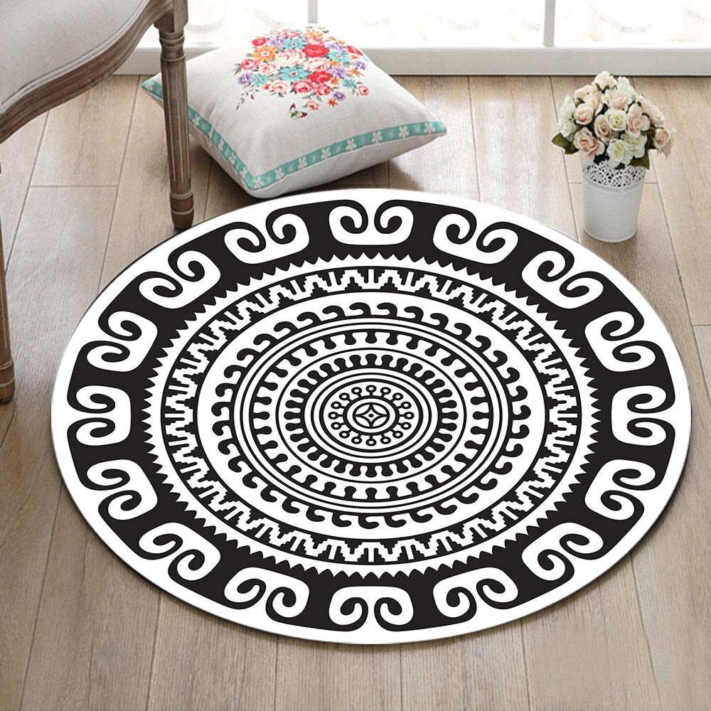 Tapis Rond Mandala Noir Et Blanc – Image 2