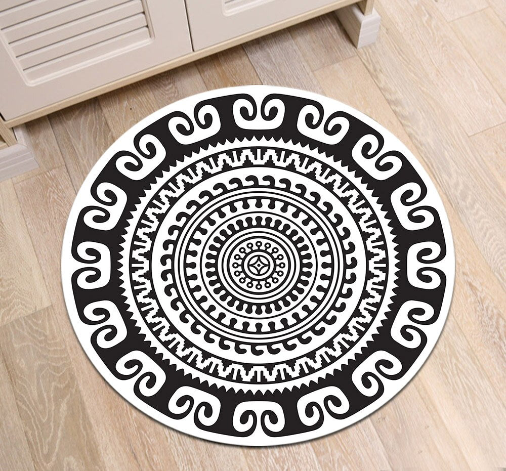 Tapis Rond Mandala Noir Et Blanc – Image 3