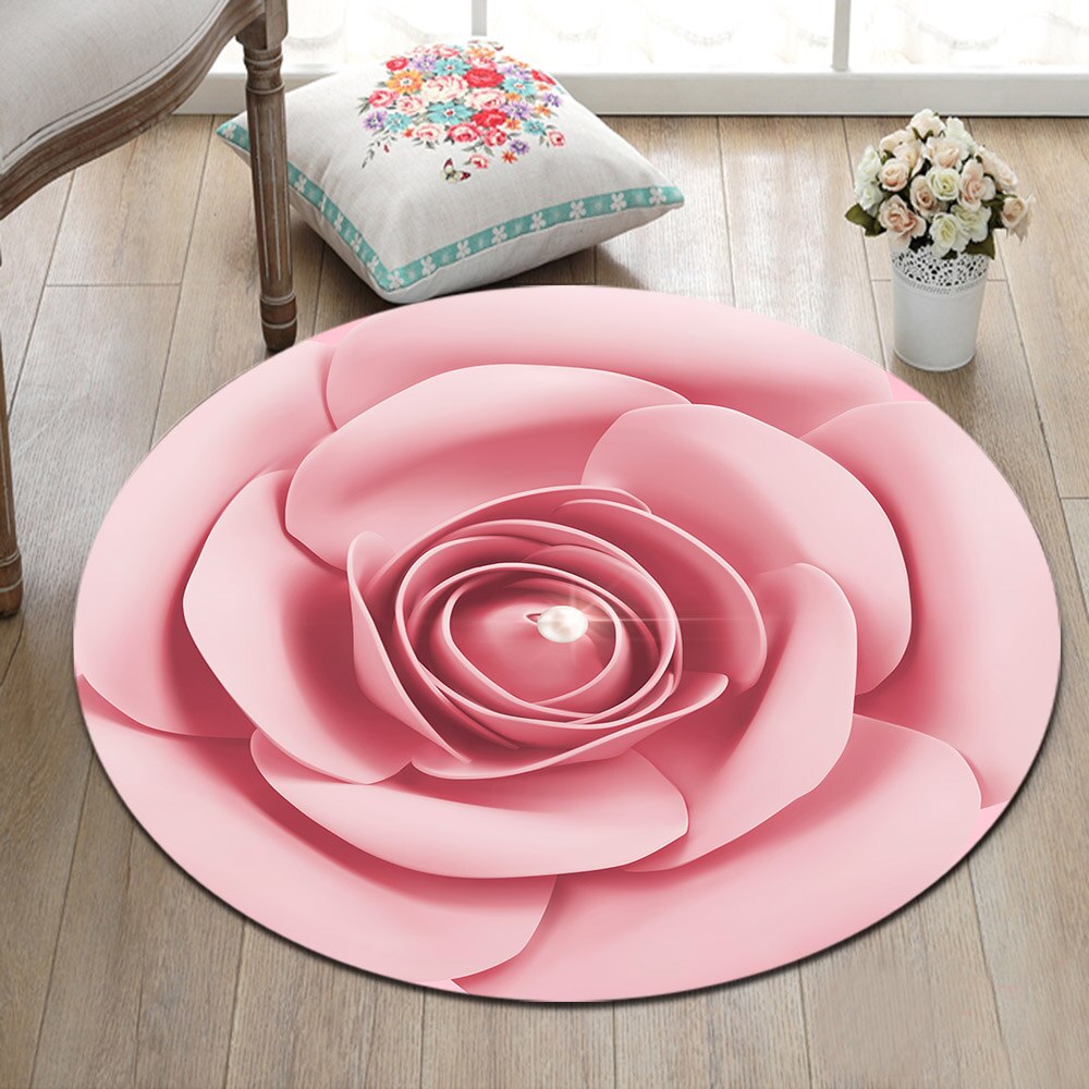 Tapis Rond Fleur Rose – Image 2