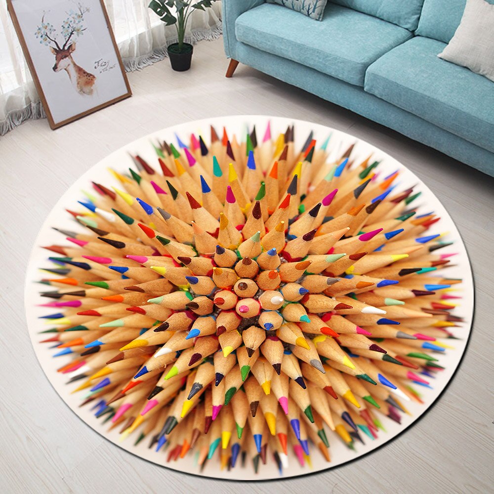 Tapis Rond Crayon Multicolore – Image 2