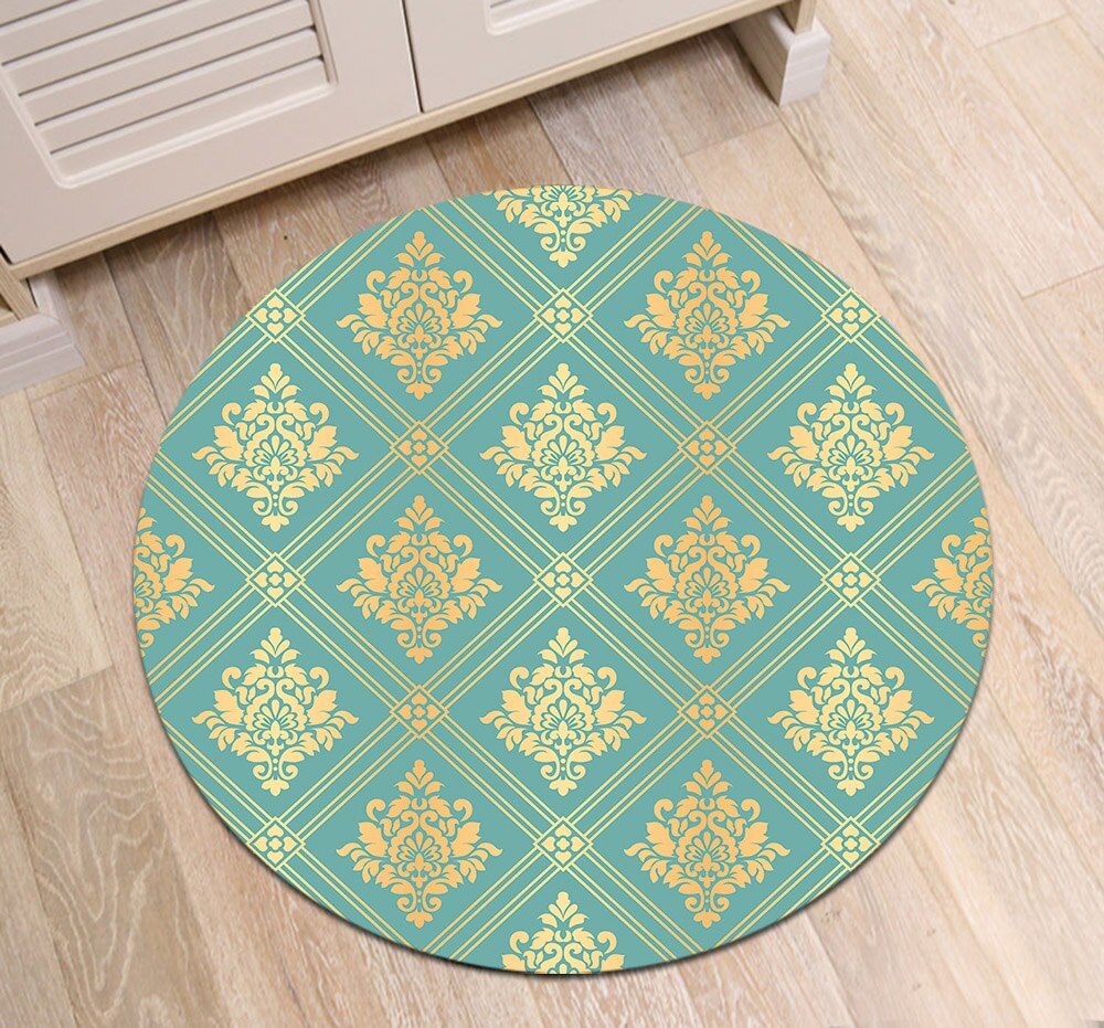 Tapis Rond Bleu Et Moutarde – Image 3