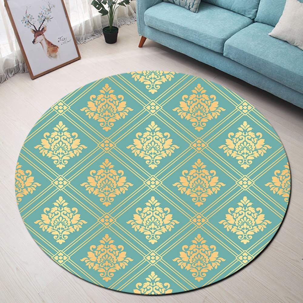 Tapis Rond Bleu Et Moutarde – Image 2