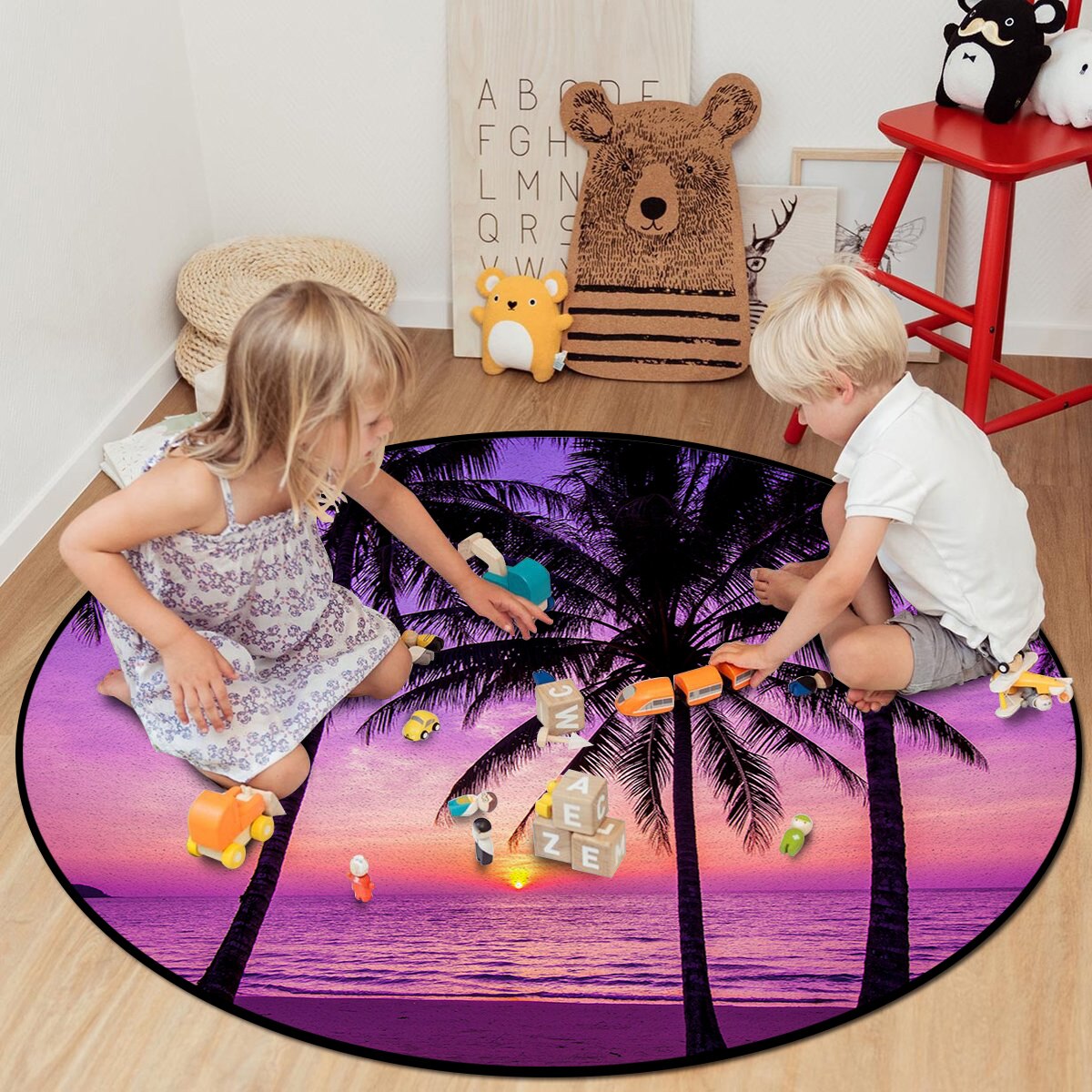 Tapis Rond Couleur Framboise – Image 3