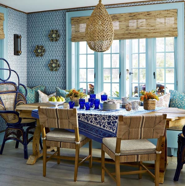 Salle à manger avec décoration de style Boho naturel