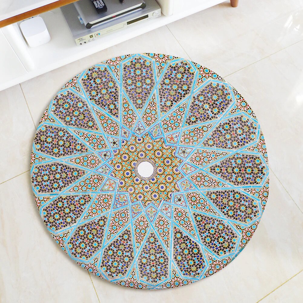 Tapis Rond Mandala Bleu