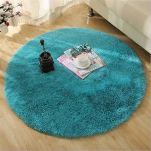 Tapis Rond Shaggy Bleu