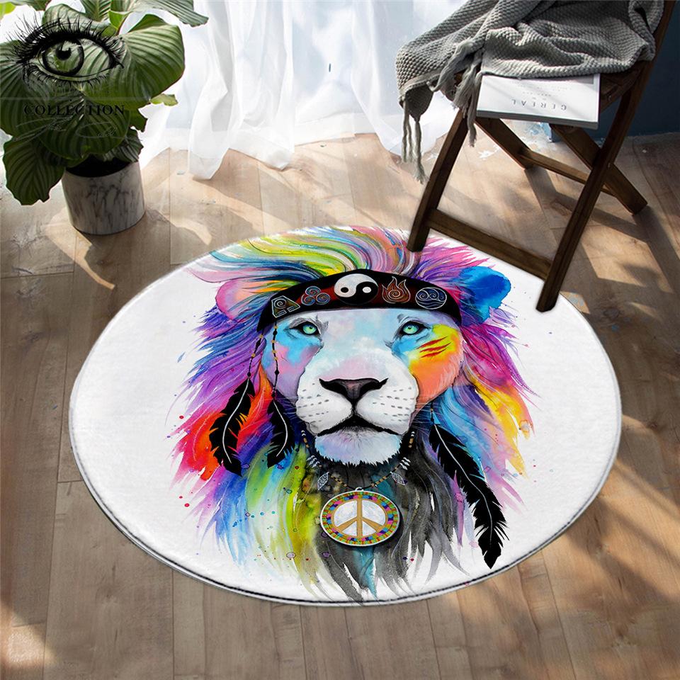 Tapis Rond Lion Coloré