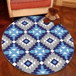 Tapis Rond Motifs Bleus
