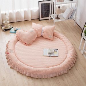 Tapis Rond À Frange Rose