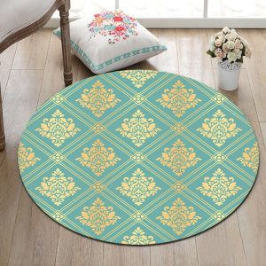 Tapis Rond Bleu Et Moutarde