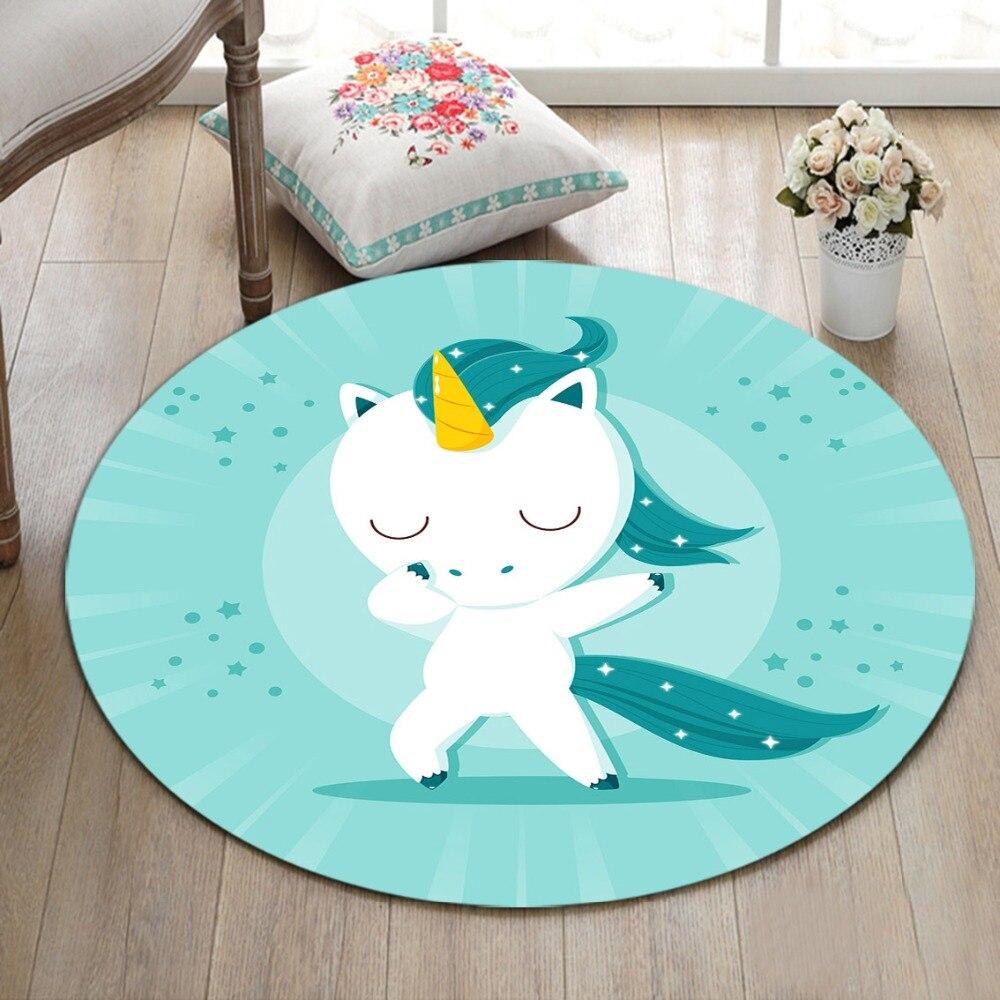 Tapis Rond Bleu Licorne