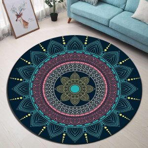 Tapis Rond Bleu Paon