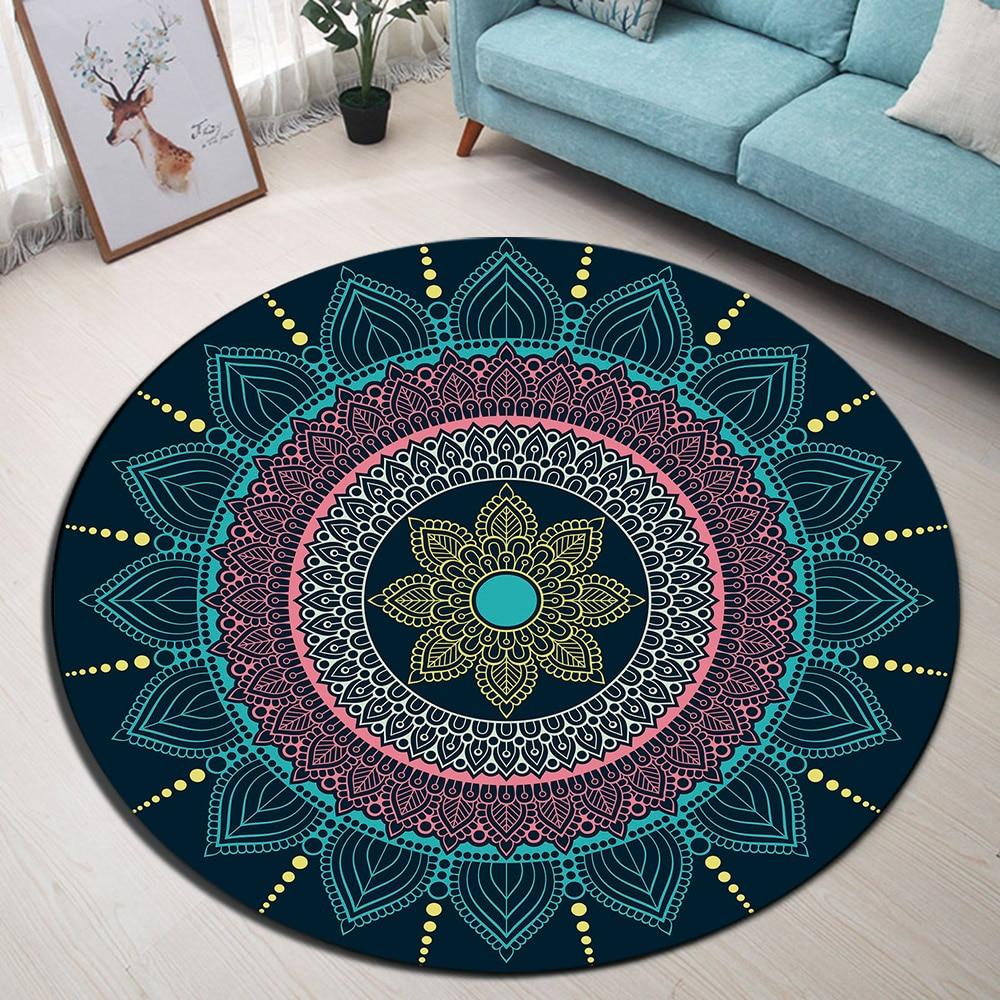 Tapis Rond Bleu Paon