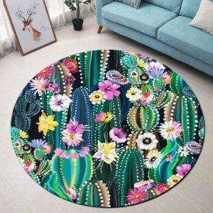 Tapis Rond Cactus Coloré