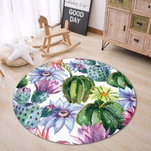 Tapis Rond Cactus Et Fleur