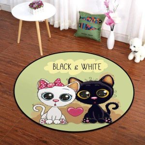 Tapis Rond Chat Noir et Blanc