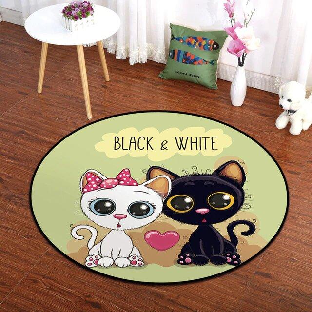 Tapis Rond Chat Noir et Blanc
