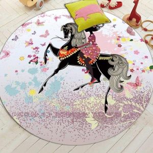 Tapis Rond Cheval Fille