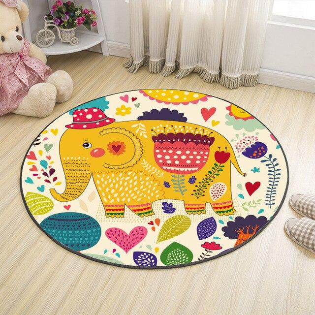 Tapis Rond Éléphant Coloré