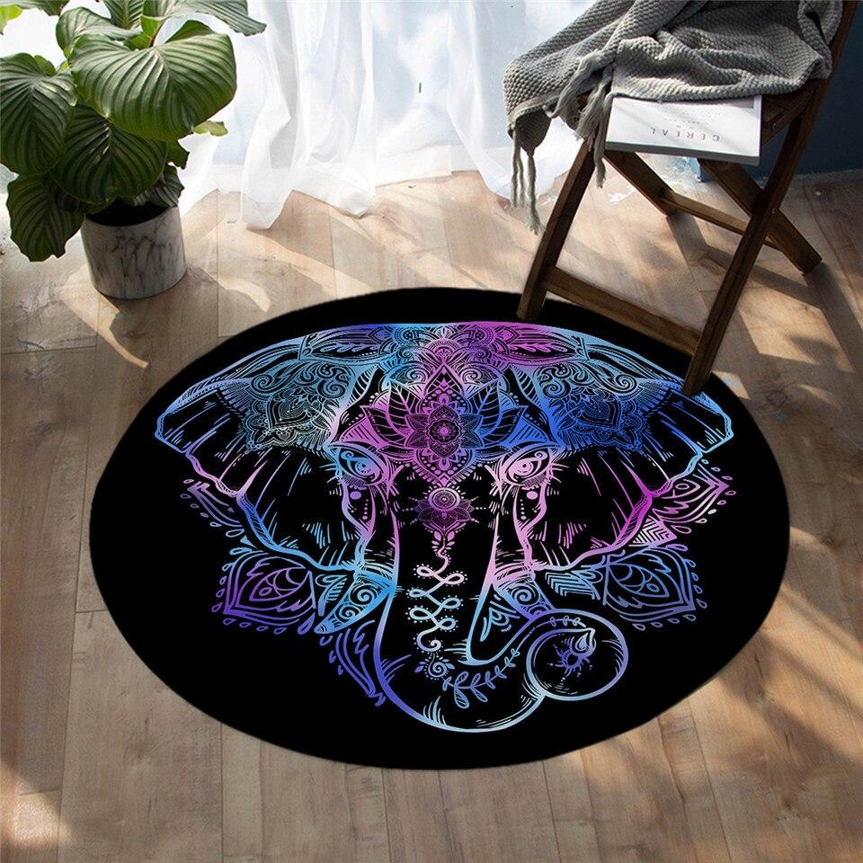 Tapis Rond Éléphant Multicolore