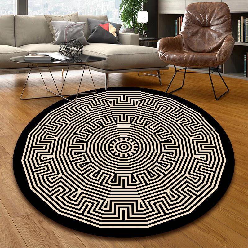 Tapis Rond Ethnique Noir Et Blanc