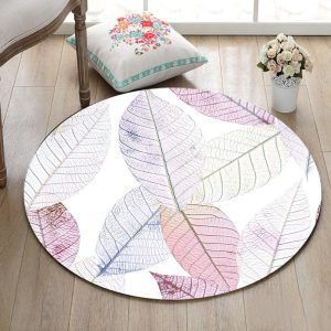 Tapis Rond Feuilles Blanches