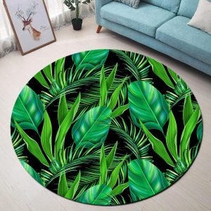 Tapis Rond Feuilles Vertes Tropicales