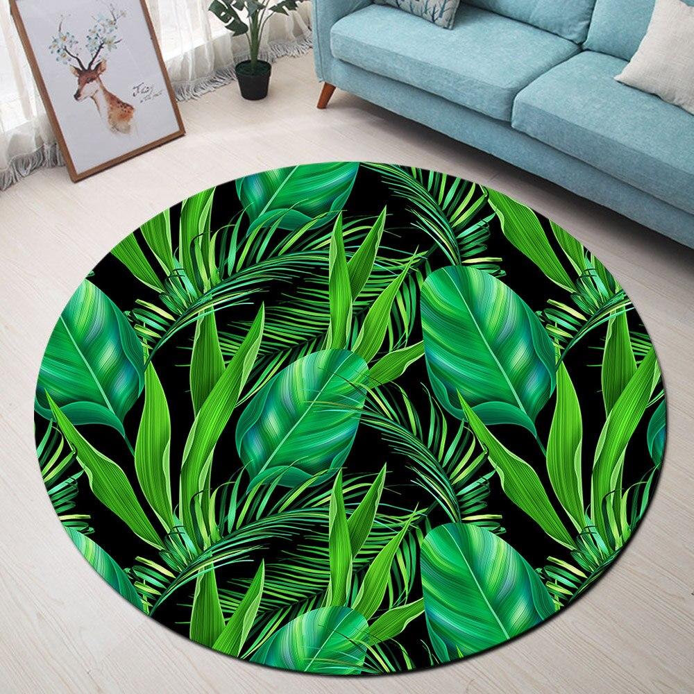 Tapis Rond Feuilles Vertes Tropicales