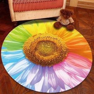 Tapis Rond Fleur Arc En Ciel