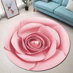 Tapis Rond Fleur Rose