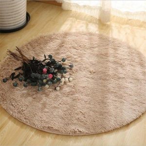 Tapis Rond Fourrure Marron