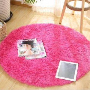 Tapis Rond Fourrure Rose