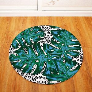 Tapis Rond Grande Feuille Tropicale